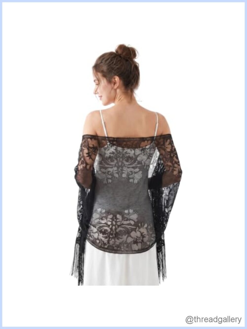 Lace Floral Shawl Wrap Wedding Evening Bridal Scarf Fringe
